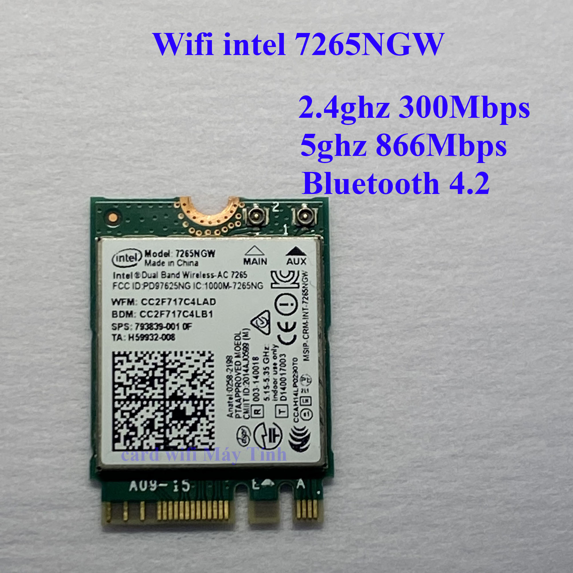Card wifi intel 7265ngw AC 2.4g và 5g Kèm Bluetooth 4.2 dành cho Laptop Dell, HP, ACer...
