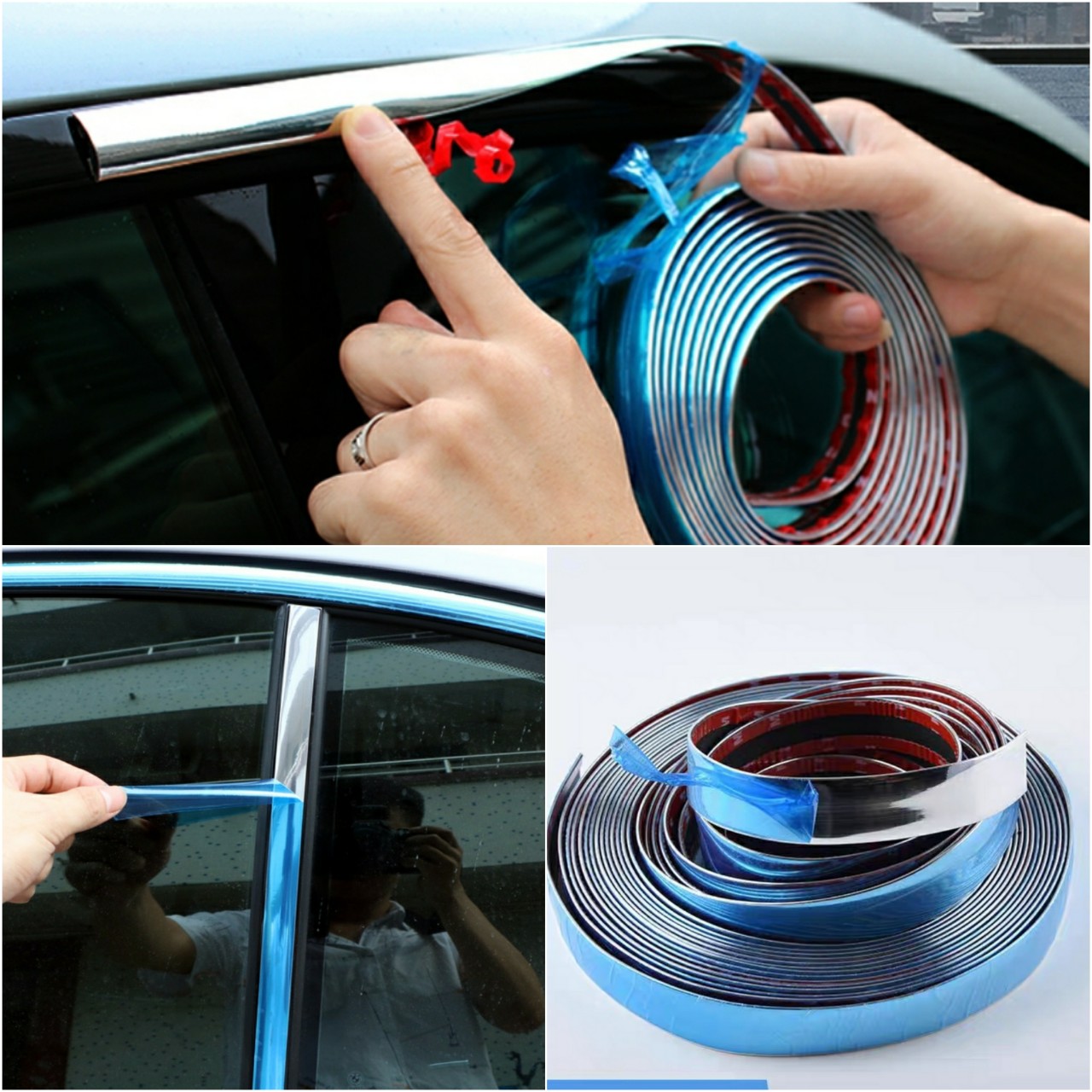 Cuộn 13m nẹp viền trang trí chân kính ô tô mạ crom bản 1cm - 2cm - 3cm nẹp viền kính, cửa xe, badsok