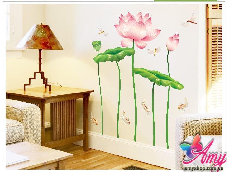 Decal dán tường mẫu sen hồng