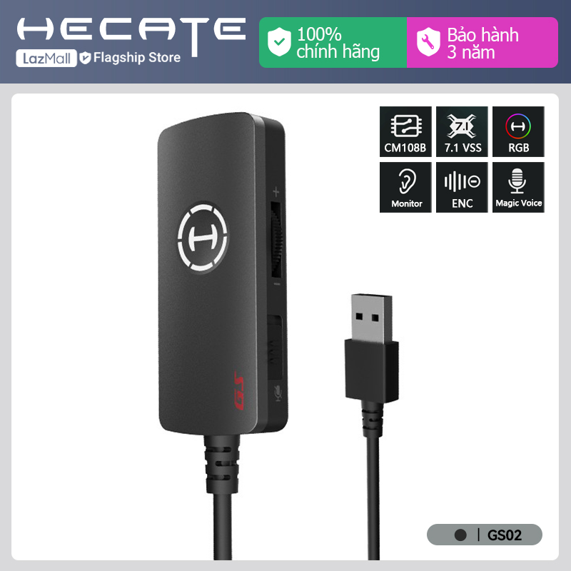 HECATE GS02 7.1 Virtual Surround Sound Cards Multi-compatible Device/RGB Light/Magic Voice/ENC Noise Reducation/Ambient Sound Monitoring Gaming Soundcard for Desktop/Notebook/PS4