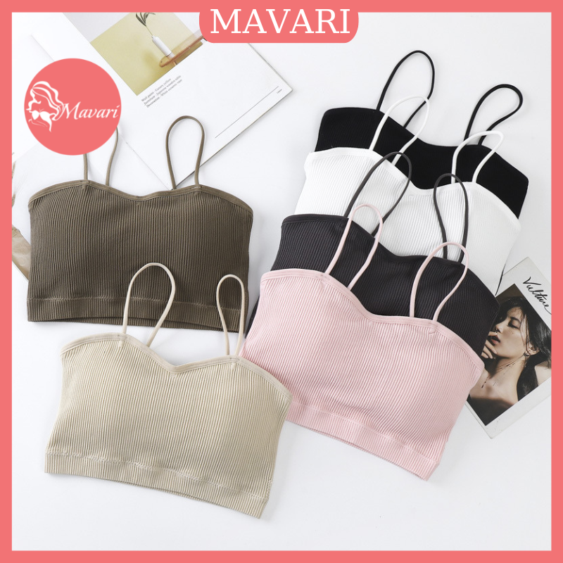 Áo bra 2 dây mảnh MAVARI - Áo bra nữ chất gân tăm có kèm áo ngực mút mỏng, ôm ngực xinh xắn B7719