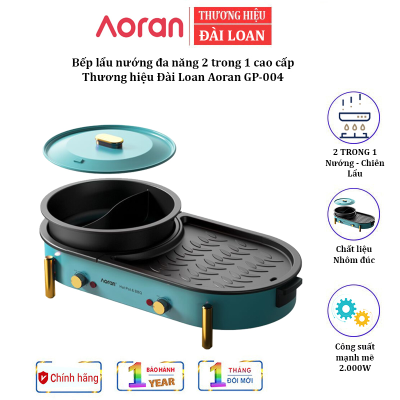    BẢO HÀNH 12 THANGS   Bếp lẩu nướng đa năng 2 trong 1 cao cấp Aoran GP-004 Công suất 2000W 