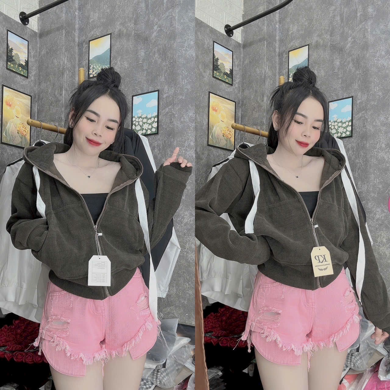 Áo Khoác Len Nhung Gân 4 Túi Kiểu Croptop Tay Cánh Dơi Cực Sành Điệu_XT
