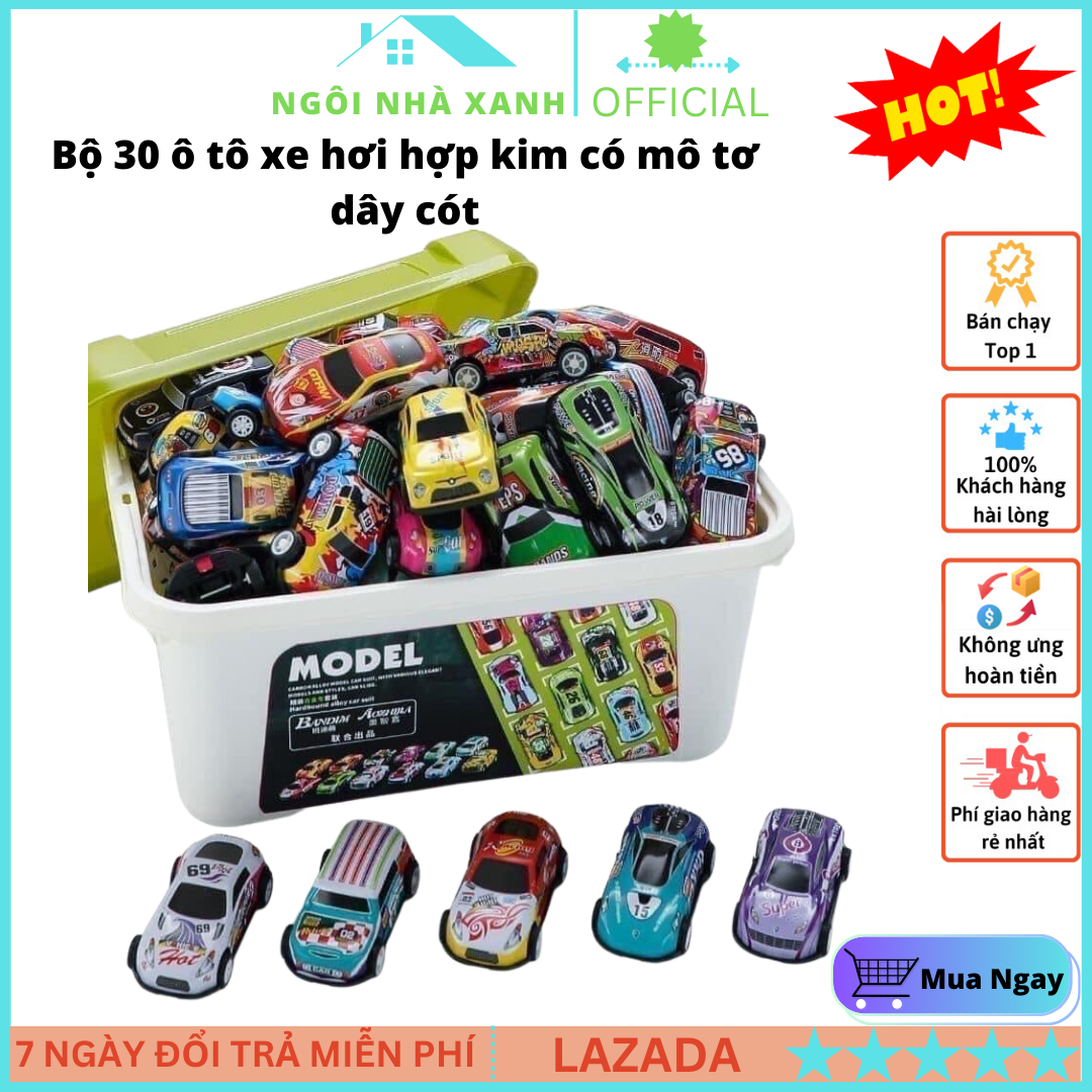 Ô tô đồ chơi trẻ em , bộ 30 xe hơi ô tô đồ chơi có mô tơ dây cót chất liệu hợp kim kèm hộp đựng cho bé, oto đồ chơi, xe ô tô đồ chơi, mô hình ô tô