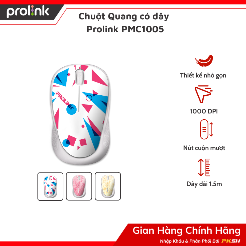 Chuột có dây prolink pmc1005, chuột văn phòng có độ phân giải 1000 dpi, cổng usb - hàng chính hãng