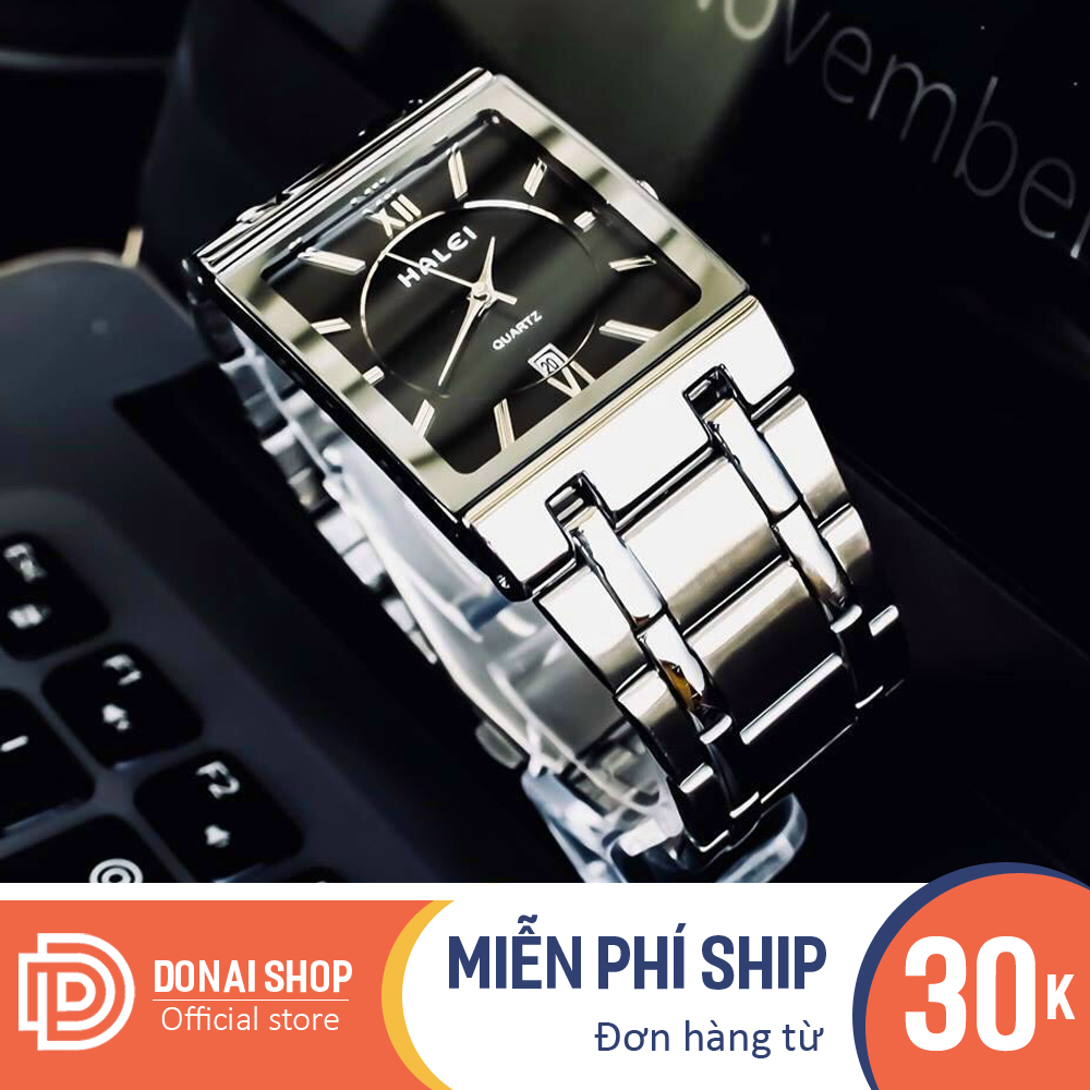 Đồng hồ nam Halei, Chống nước cao cấp dây thép đúc không gỉ màu vàng, Máy thạch anh chạy 3 kim bảo hành 6 tháng H171.DONAI