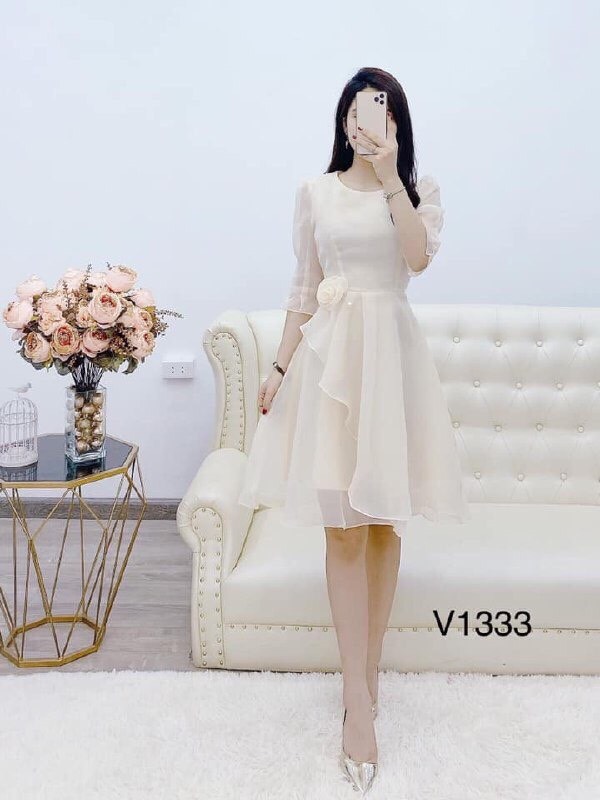 Đầm xòe vintage voan bông hoa siêu xinh đầm tiêu thư dx02