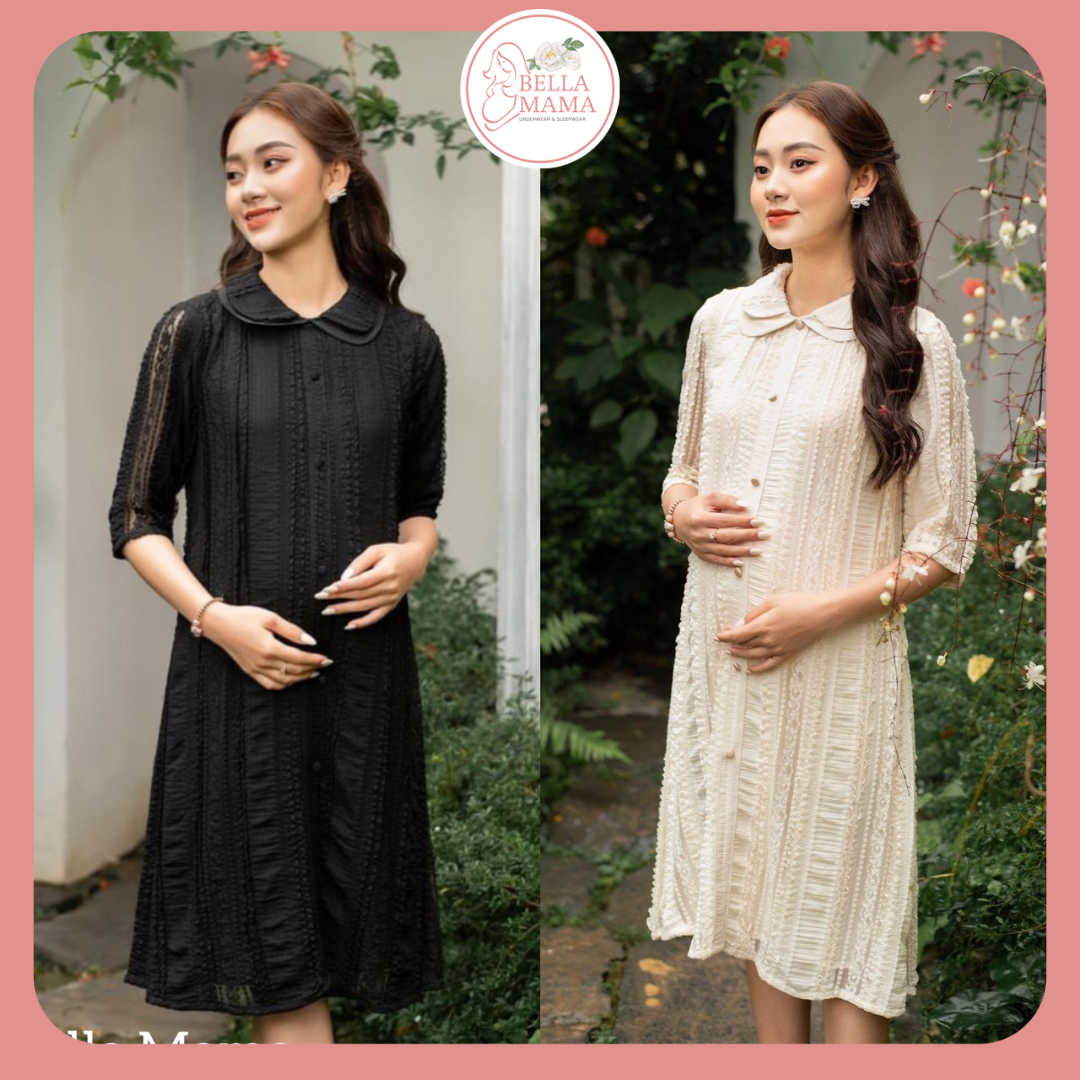 Váy Bầu Công Sở Sang Trọng SALE SỐC Chất Liệu Ren 3D Đủ Size Cho Mẹ Bầu Và Sau SinhTừ 47-85kg BELLA MAMA