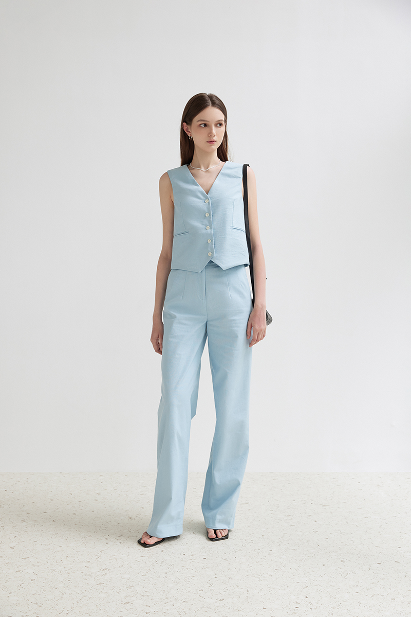 Nosbyn - áo gilet linen màu ariel - n403-c001