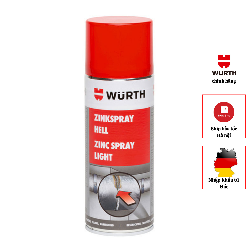 Sơn mạ kẽm WURTH chịu nhiệt chống rỉ chai xịt tiện dụng zinc spray 400ml