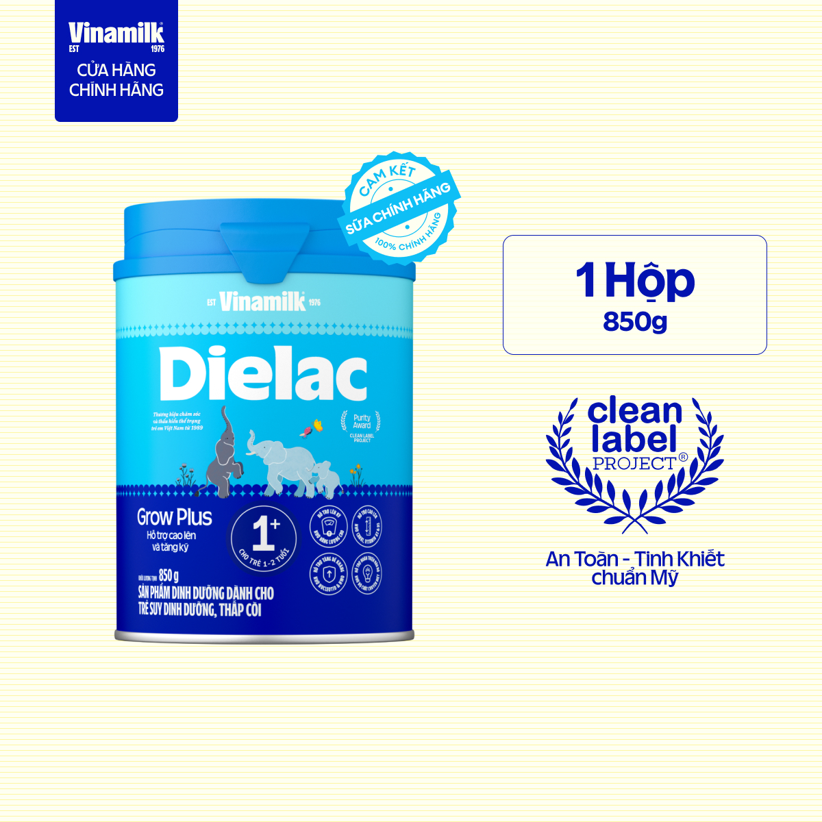 Sữa Non Vinamilk Dielac Grow Plus 1+ HT 850g (Sữa bột cho trẻ từ 1 - 2 tuổi) - Tăng cân cao khỏe, hỗ