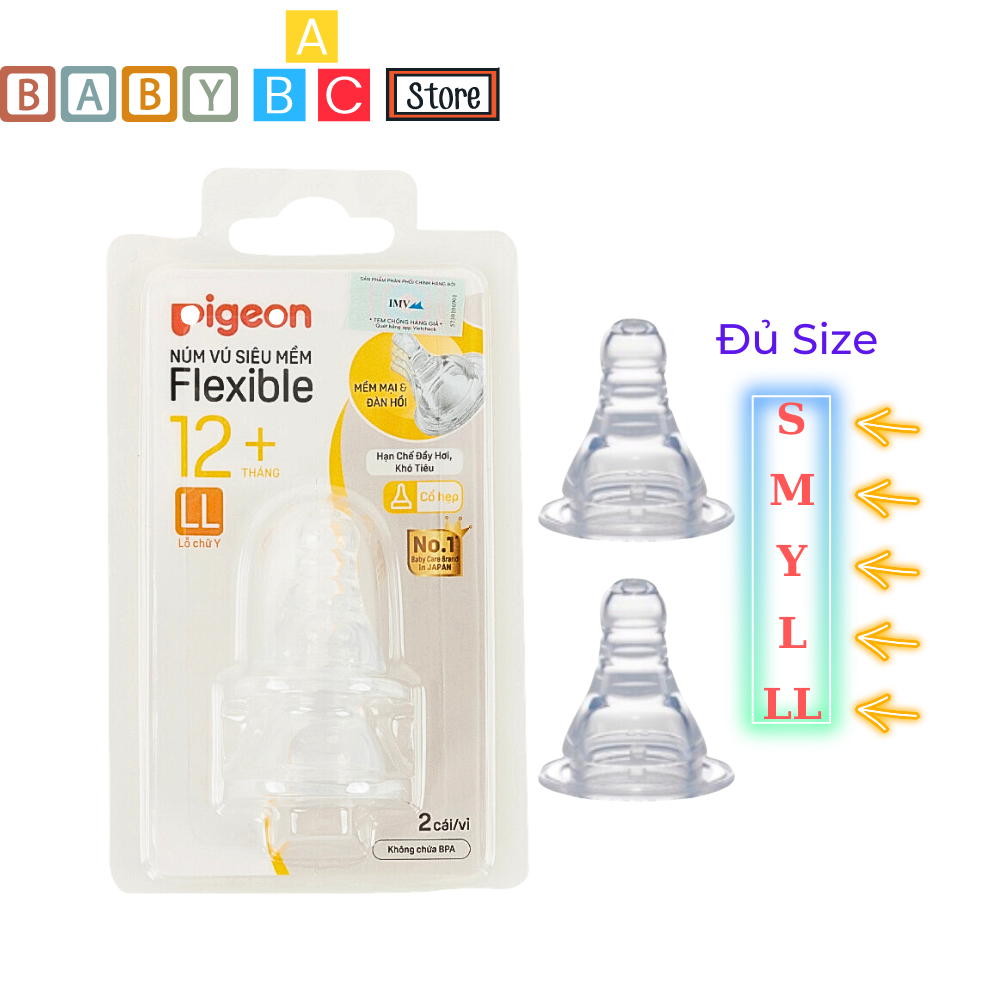 Núm Vú Cho Bé Sơ Sinh Pigon Cổ Hẹp vỉ 2 cái Siêu Mềm Thay Thế Cho Bình Sữa Cổ Hẹp Pigeon và Bình Cổ Hẹp Khác