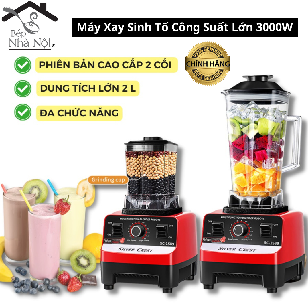 Máy xay sinh tố - máy xay đa năng, máy xay đá, máy xay sinh tố công nghiệp châu âu sc-1589 công suất 4500w cối lớn 2l, xay sinh tố hoa quả