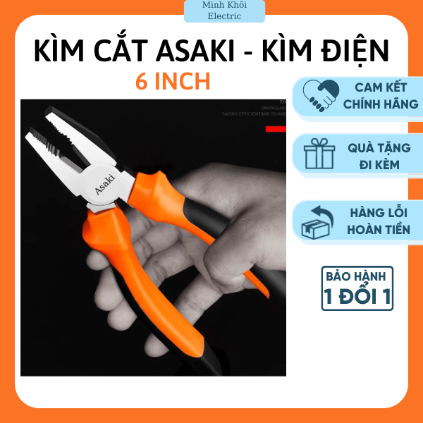 Kìm cắt đa năng Asaki 6 inch, kìm cắt cáp, kềm trợ lực,kìm cắt sắt, kìm cắt dây điện, kìm cắt điện