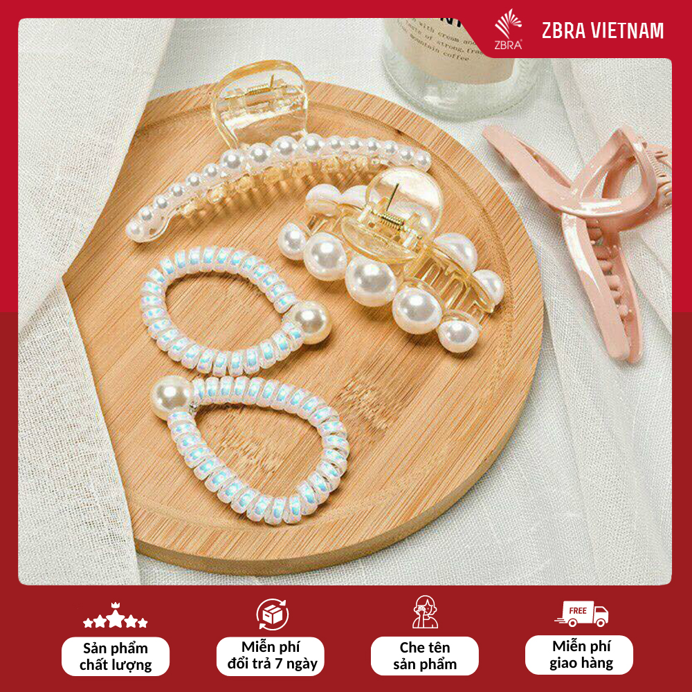 Kẹp tóc Set 5 Cột Tóc Đính Ngọc Trai Phong Cách Hàn Quốc Cho Nữ, Tặng Túi Zip Tiện Dụng Zbra - ZKT14