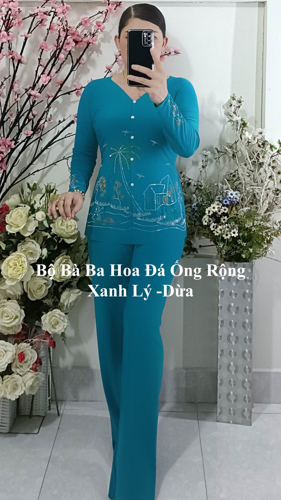 Bộ Bà Ba Hoa Đá Ống Rộng