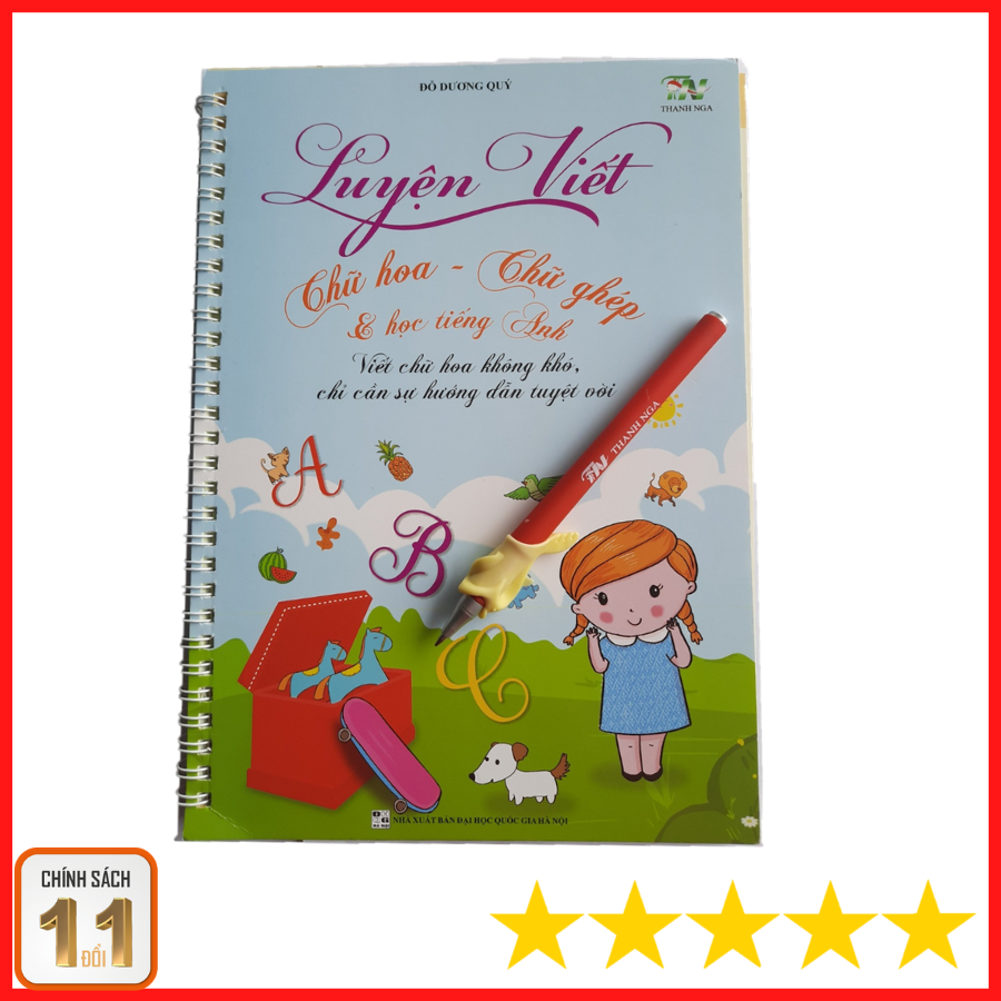 Vở Luyện Viết Chữ Hoa - Chữ Ghép Cho Bé vào lớp 1, Vở Tập Viết Chữ lớp 1 cho bé Luyện Viết Chữ Hoa Thật Dễ Dàng. Tạng Ngay Bút và 5 Ngòi Mực Tự Xóa Cho Bé