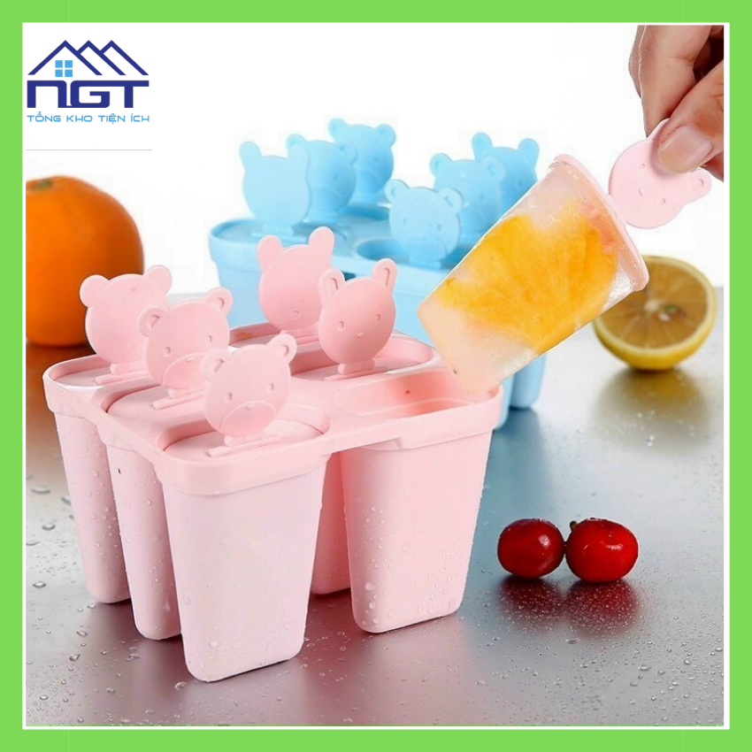 Bộ khuôn làm kem 6 que hình thú nhiều màu