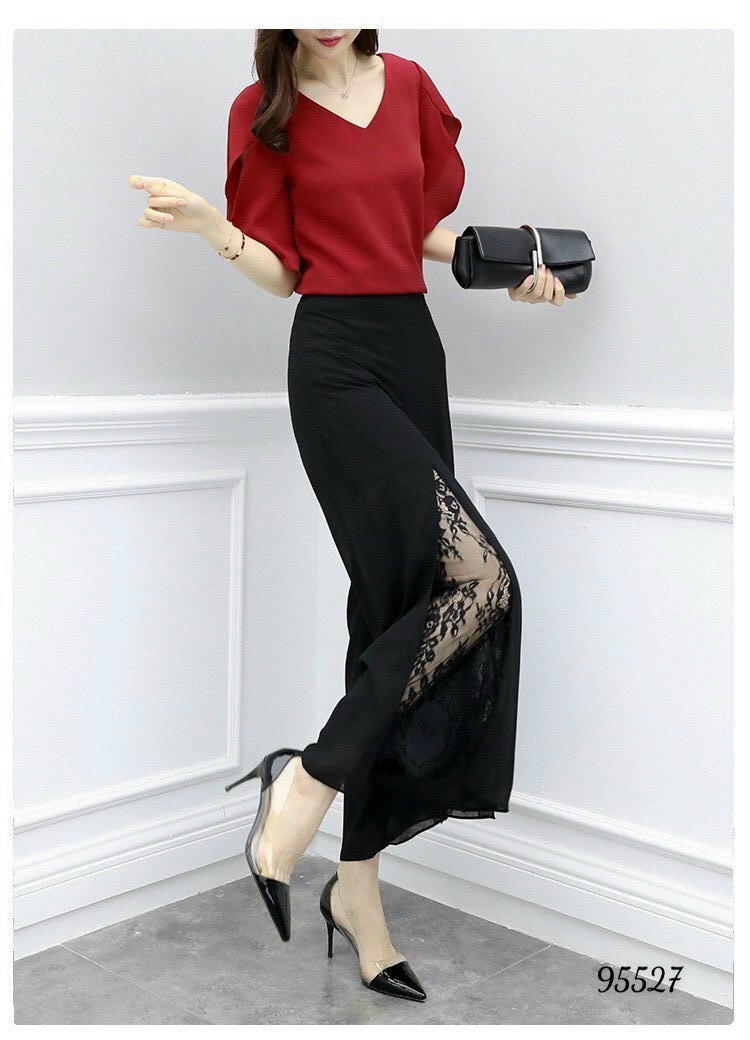 [HCM]Sét bộ đồ nữ áo cánh tiên + quần phối ren trong sang trọng TH SAM