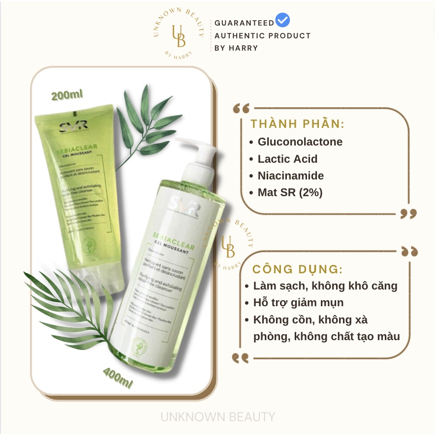 Sữa rửa mặt svr sebiaclear gel moussant 400ml gel rửa mặt svr cho da dầu mụn | unknown beauty
