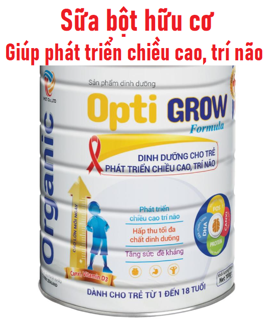 HSD 2025, Hộp 900g Sữa bột hữu cơ Opti Grow - Phát triển chiều cao, trí não