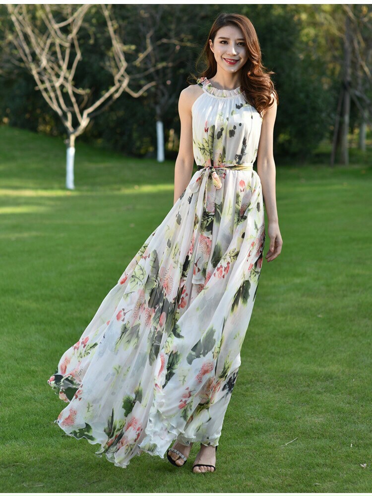 Đầm maxi họa tiết hoa, đầm suông