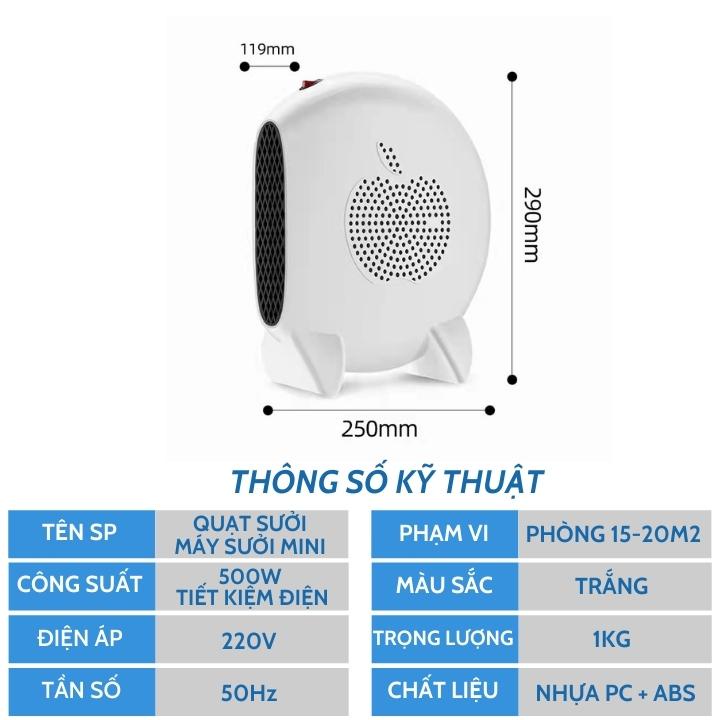Quạt sưởi ấm mini - Máy sưởi di dộng mùa đông công suất 500W tiết kiệm điện tốc độ ấm nhanh, tỏa nhiệt đều QS1