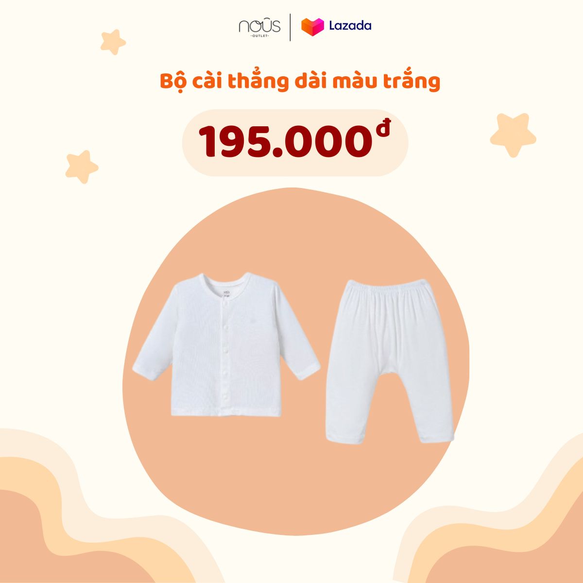 Bộ cài thẳng dài Nous cho bé trai, bé gái chất liệu thông thoáng, kháng khuẩn cho bé từ 0-3 tháng đến 9-12 tháng