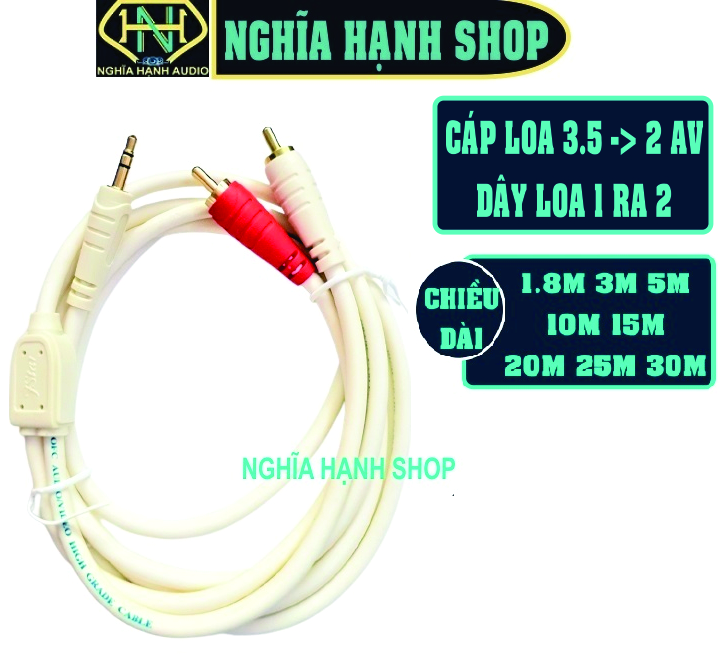 Cáp loa 1 đầu jack 3.5 ra 2 đầu av hoa sen dài 1.8m 3m 5m 10m 15m 20m 25m 30m cao cấp