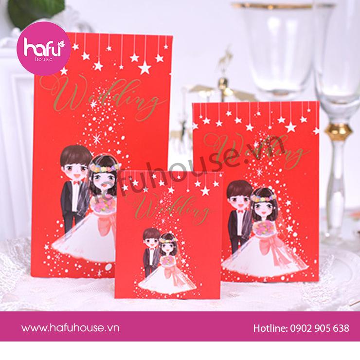 Combo 10 bao lì xì bưng quả đám cưới hình cô dâu chú rể m25 hafu house