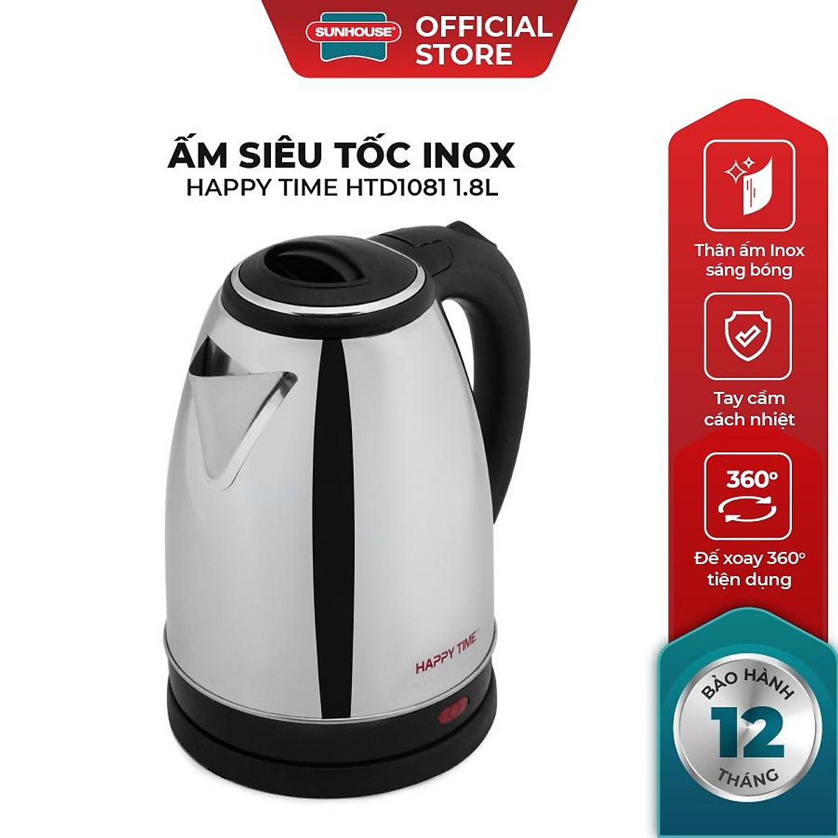 Ấm siêu tốc sôi nhanh sunhouse happy time – bình đun nước siêu tốc 1.8l