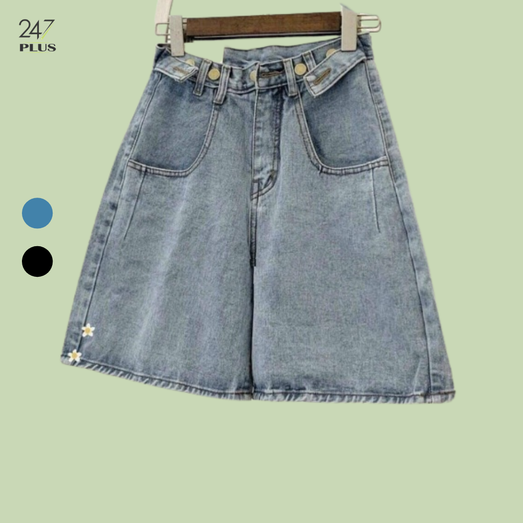 Quần Short Bò ống rộng phối kiểu 4 Cúc cực xinh