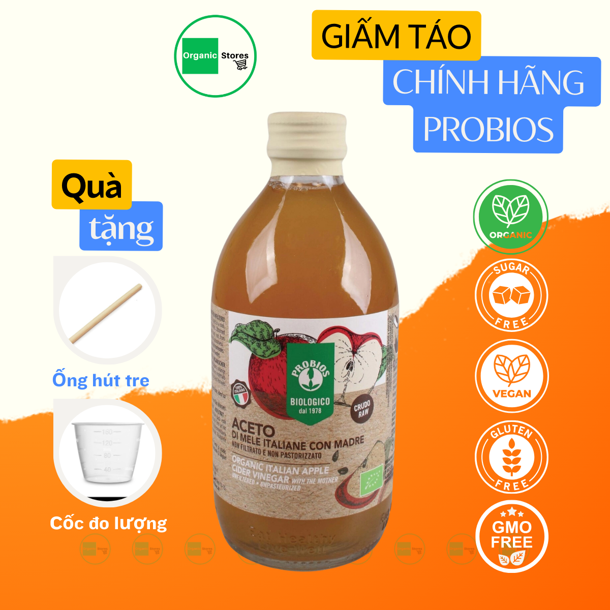 Giấm táo hữu cơ Apple Cider Vinegar 500ml - ProBios