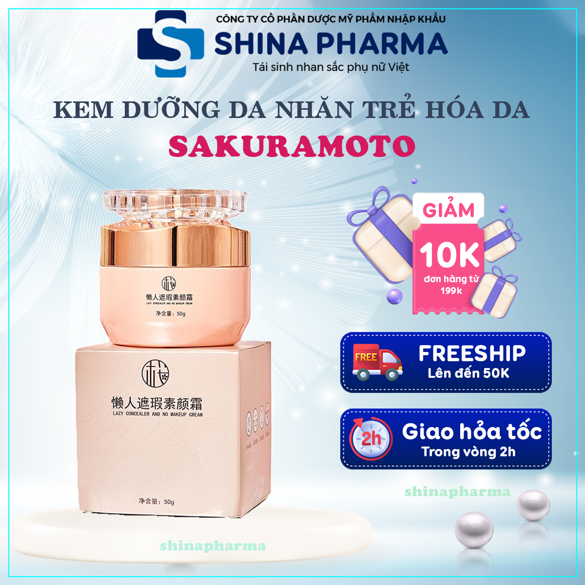 Kem Lười Dưỡng Trắng Da, Mờ Nám Sakuramoto 3in1 Hỗ Trợ Dưỡng Ẩm, Nâng Tone, Che Khuyết Điểm, Chống Nắng Và Giúp Da Luôn Rạng Rỡ