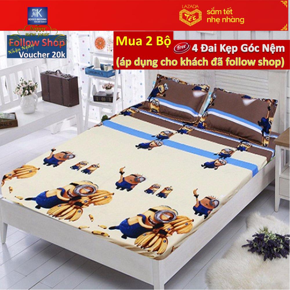 Bộ ga chun 1m8x2m + 2 áo gối 45cmx65cm.