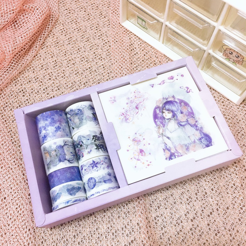 Sticker Washi Vintage Cổ Điển Nguyên Hộp Đáng Yêu 10 Miếng Dán Stickers 10 Washitape Xinh Họa Tiết Nữ Tính Trang Trí bàn Học Sổ Tay