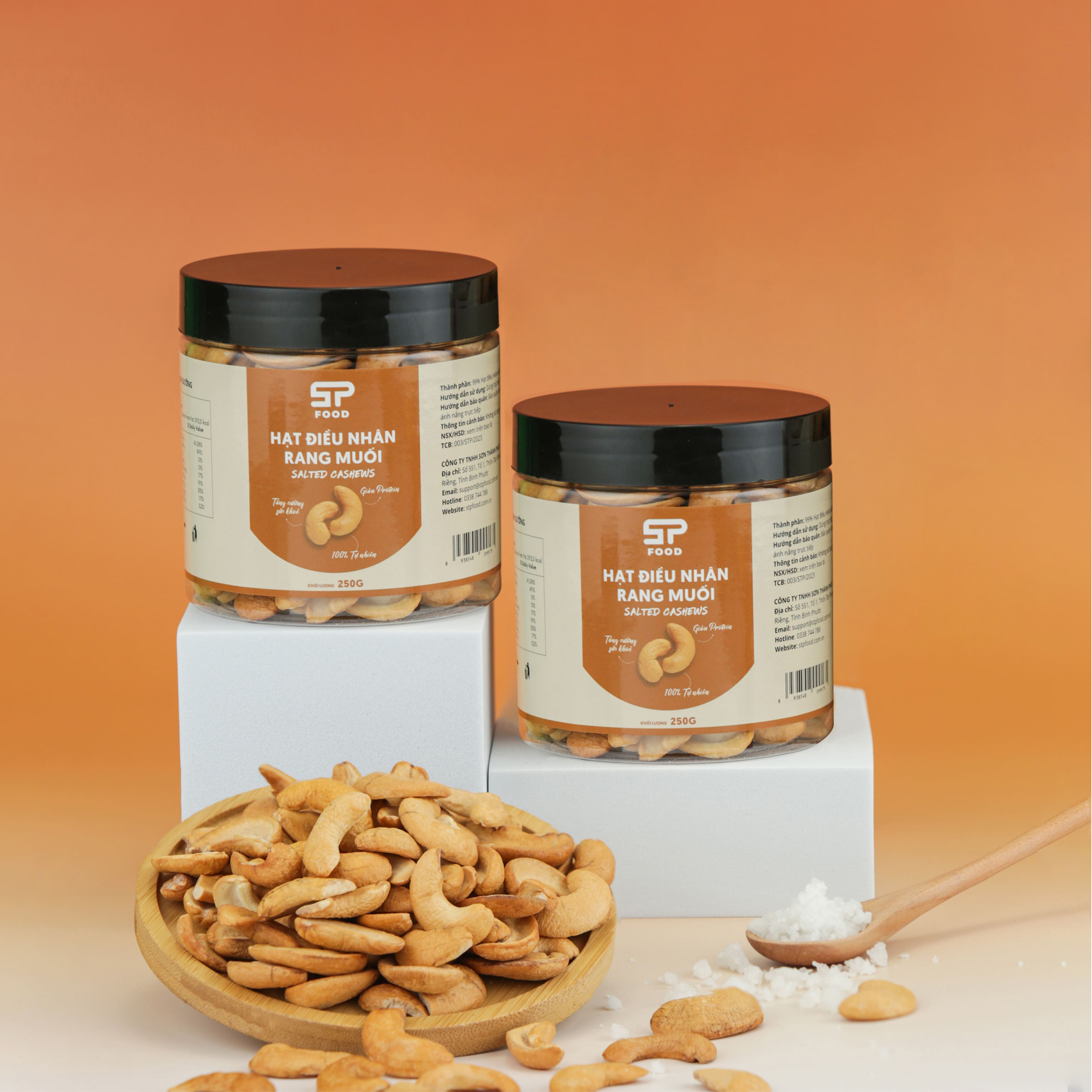 Hạt điều nhân bể đôi rang muối stp food hũ 250g – hạt điều bể bóc sạch vỏ rang củi bùi béo, thơm ngon