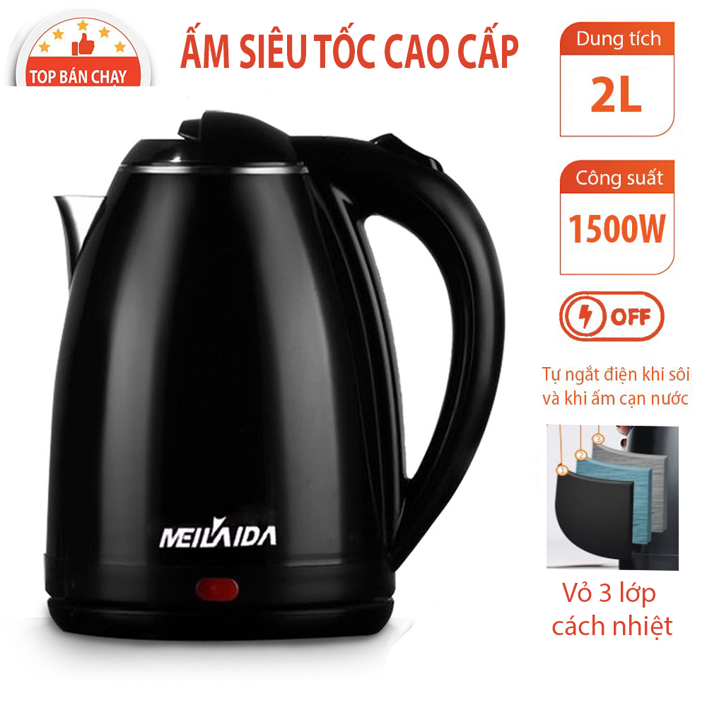 Bình đun siêu tốc inox 2.5 lít - Ấm nước siêu tốc - Ấm đun nước siêu tốc - Đế tiếp điện xoay 360 độ - Tự động ngắt điện khi sôi rất an toàn