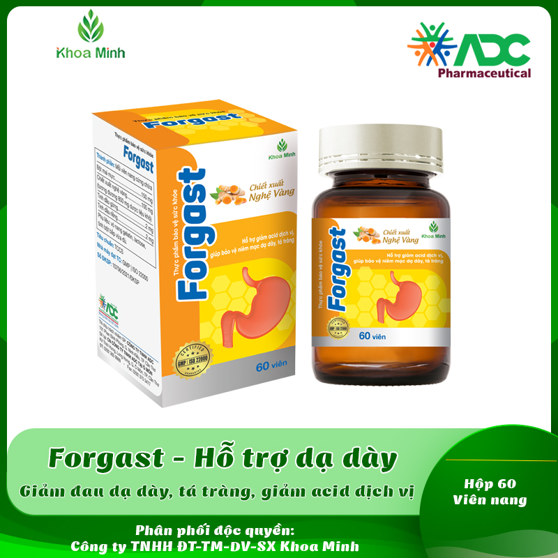 Thực phẩm bảo vệ sức khoẻ forgast - adc - hỗ trợ dạ dày. hộp 60 viên nang