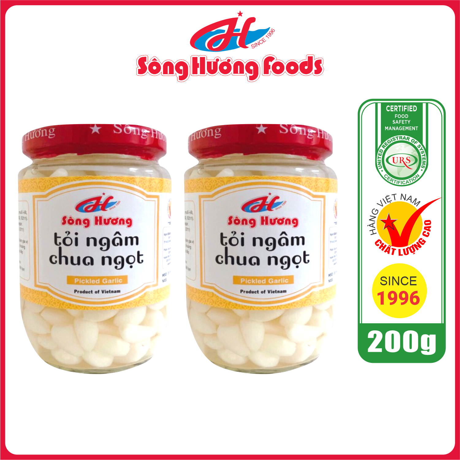 2 Hũ Tỏi Ngâm Chua Ngọt Sông Hương Foods Hũ 200g - Nấu lẩu mắm , Chưng trứng , ăn kèm cơm , bún