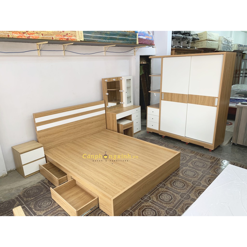 Combo giường tủ phòng ngủ gỗ mdf cpx-cb01 vàng phối trắng