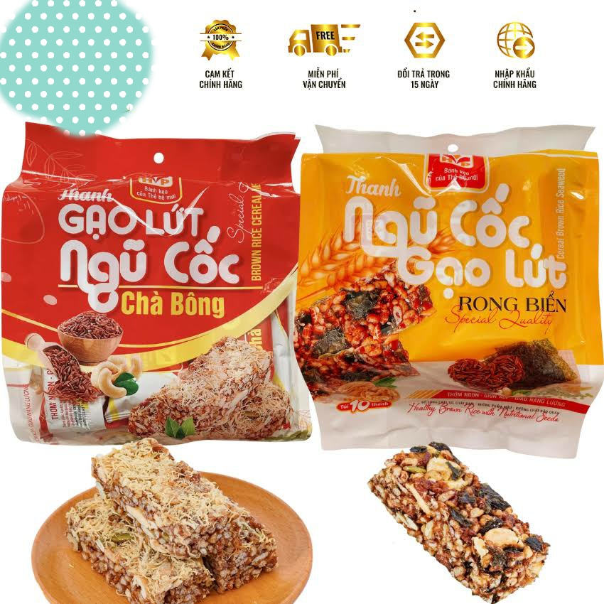 Combo 10 gói bánh ngũ cốc gạo lứt 180g vị chà bông, rong biển hỗ trợ ăn kiêng giảm cân giòn thơm ngon