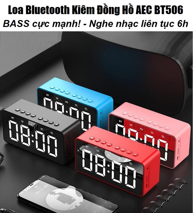 Loa Bluetooth - Loa Bluetooth Kiêm Đồng Hồ - Loa Bluetooth mini Loa tráng gương BT506 âm thanh cực chất, có đồng hồ báo thức