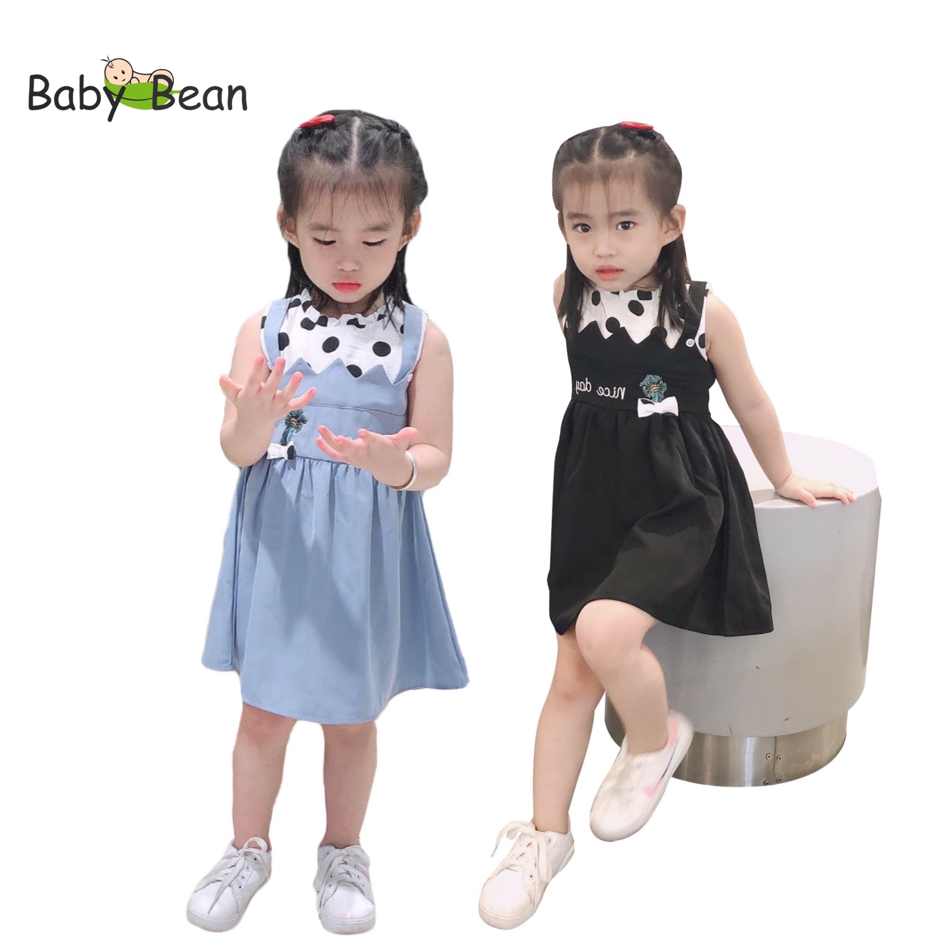 Váy Đầm Cotton phối Tơ Gân Giả Yếm Thêu Họa Tiết Bé Gái BabyBean (8kg-35kg)