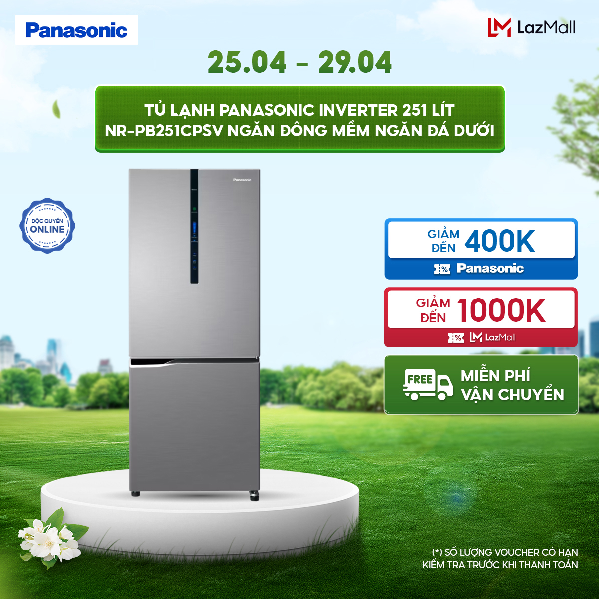 [ GIAO SAU 04/05] Tủ lạnh Panasonic Inverter 251L NR-PB251CPSV Ngăn đông mềm Ngăn đá dưới