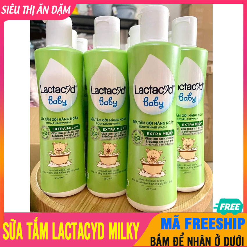 Sữa Tắm Cho Bé LACTACYD MILKY (250ml) Nhẹ Dịu, Chống Rôm Sảy Hiệu Quả, Không Kích Ứng Da Và Mắt Bé -sữa tắm gội cho bé, sữa tắm gội toàn thân cho bé, sua tam cho be, sữa tắm trẻ em, sữa tắm bé - Sua Tam Cho Be Lactacyd - 8936123410032