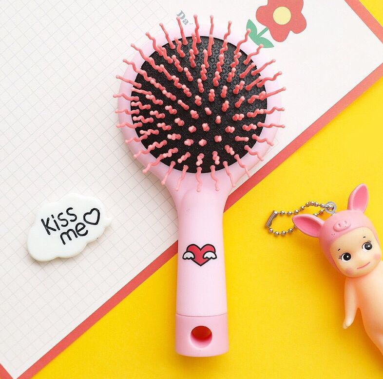 Lược chải tóc kèm gương Lược gỡ rối tóc massage MÀU HỒNG