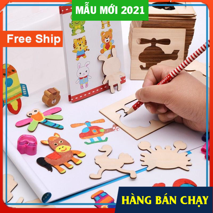 (FREE SHIP - FREE QUÀ TẶNG) Bộ khung hình tập vẽ cho bé loại to 56 chi tiết bằng gỗ(T69)