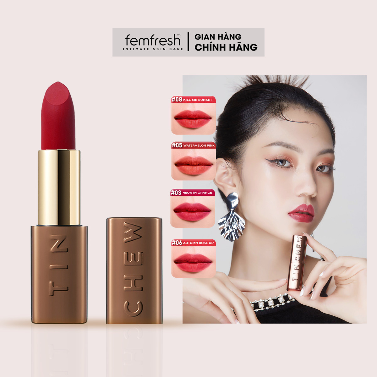 Son thỏi lì dưỡng môi hàn quốc tinchew lip color stick kill me sunet son đỏ mềm môi 3.5g