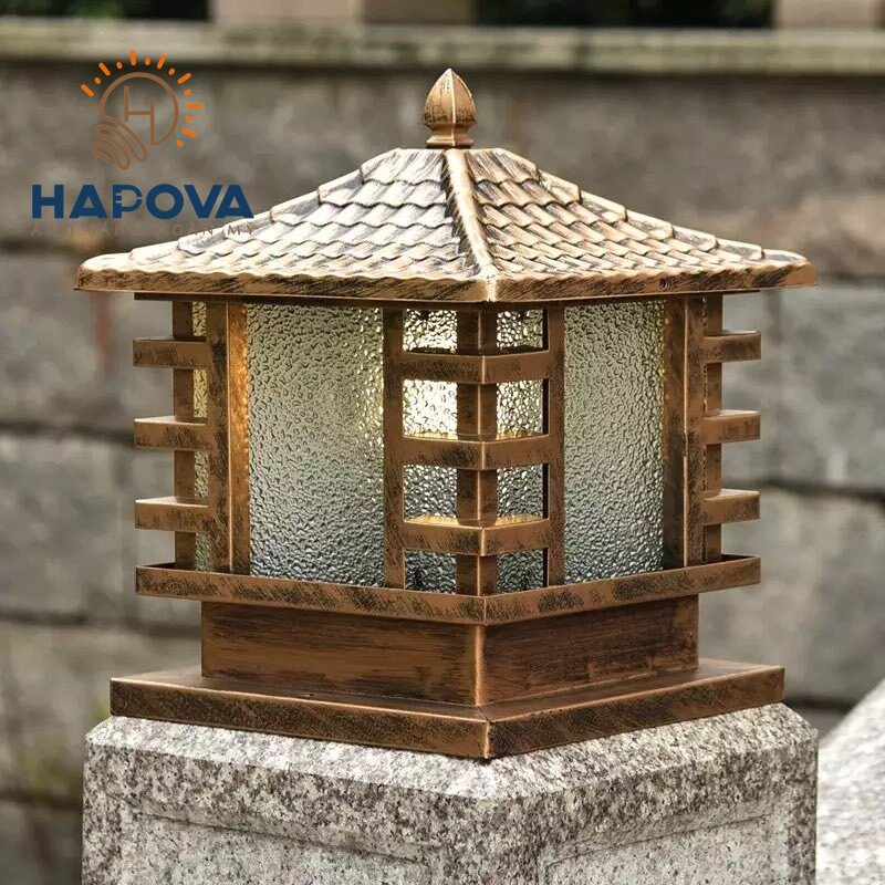 Đèn trụ cổng trang trí mái chùa cỡ 400mm hapova risia 802